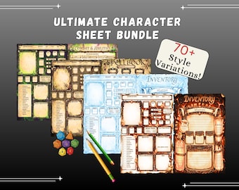 DnD Character Sheet Ultimate Bundle - 350 Unique Dnd 5e Printable PDF sheets (70 Styles × 5 Pages)  - A4/US Letter - Digital Download