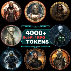 4000 Fantasy SCI-FI Tokens Pack, Character Art,Scifi token, , Tabletop RPG Accessories,Token Frame, Circle Token, cyberpunk token, dnd token image 4