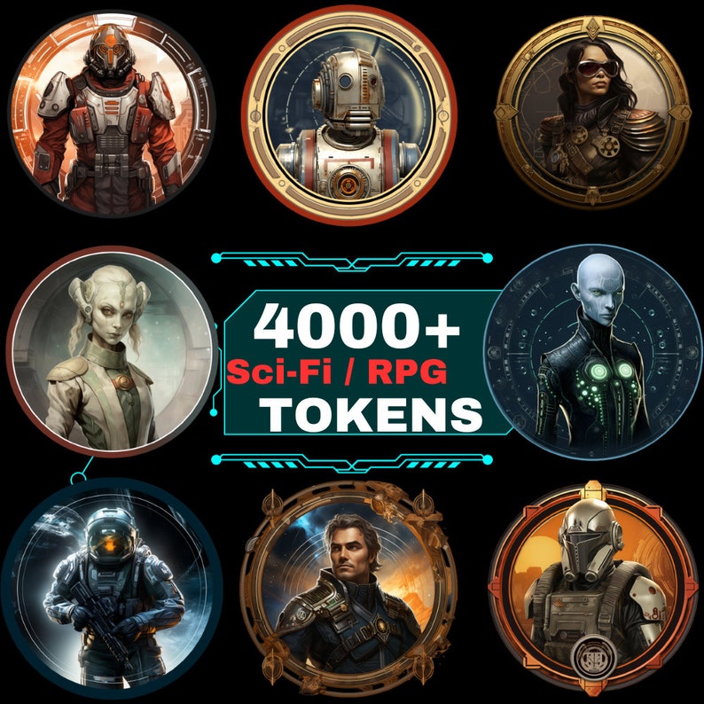 4000 Fantasy SCI-FI Tokens Pack, Character Art,Scifi token, , Tabletop RPG Accessories,Token Frame, Circle Token, cyberpunk token, dnd token image 4