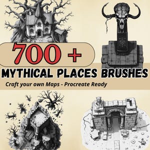 700 Fantasy Places Procreate-penselen voor het maken van fantasykaarten – MYTHISCHE PLAATSEN Postzegels – RPG-cartografiebundel – Maak je eigen ttrpg-kaarten