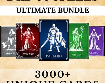 3,000 Fantasy Spell Cards Bundle | 5e-Compatible | SRD + Custom Spells | Printable RPG Spell Deck
