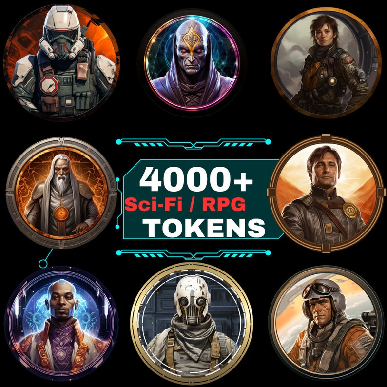 4000 Fantasy SCI-FI Tokens Pack, Character Art,Scifi token, , Tabletop RPG Accessories,Token Frame, Circle Token, cyberpunk token, dnd token image 7