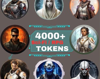 Paquete de 4000 fichas de ciencia ficción: Arte digital de personajes de fantasía, fichas circulares para juegos de mesa, listas para jugar.