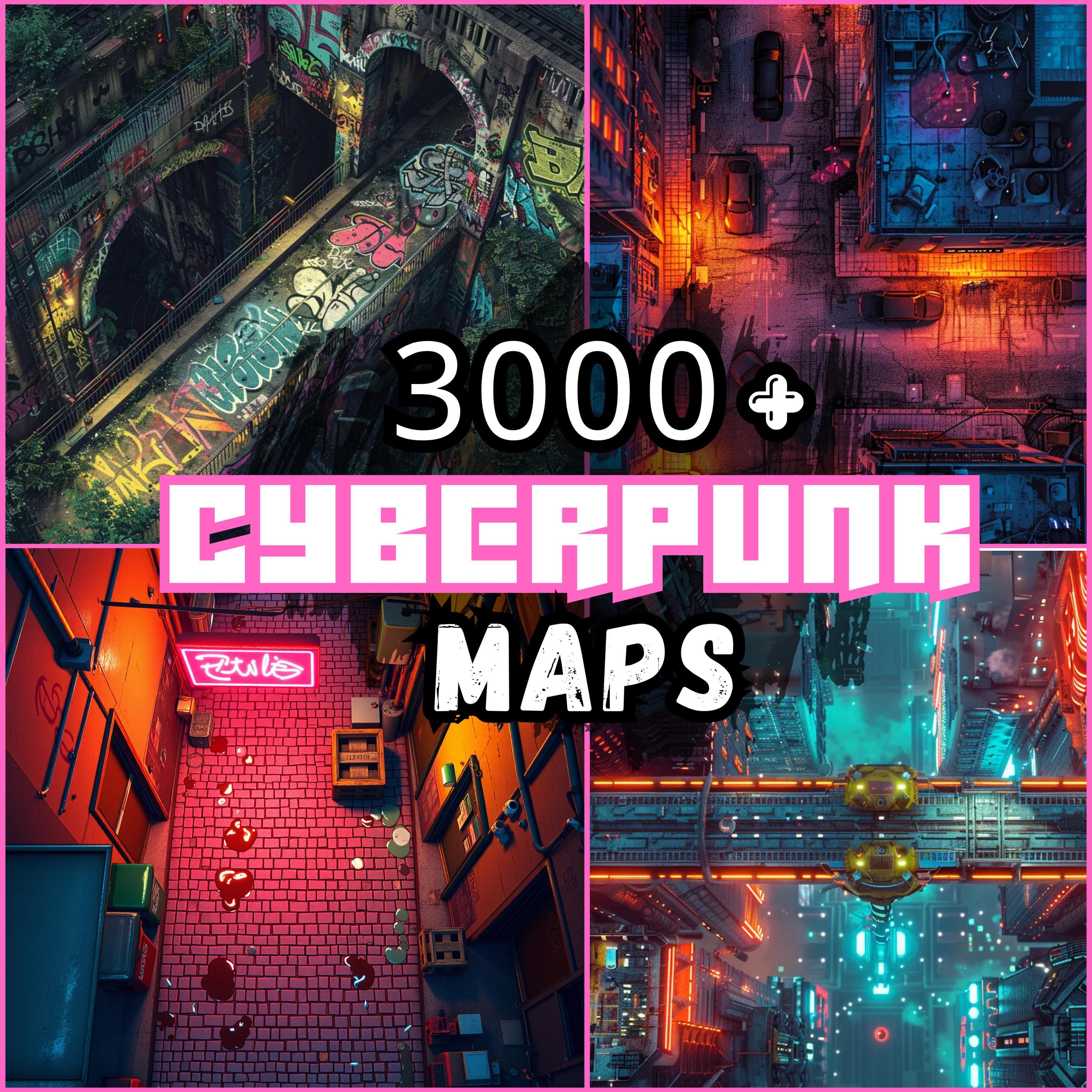 3000 CYBERPUNK Battle Maps Bundle RPG scifi Futuristic and contemporary maps , hq cyber Maps, neon cities, RPG cyberpunk battlemaps,