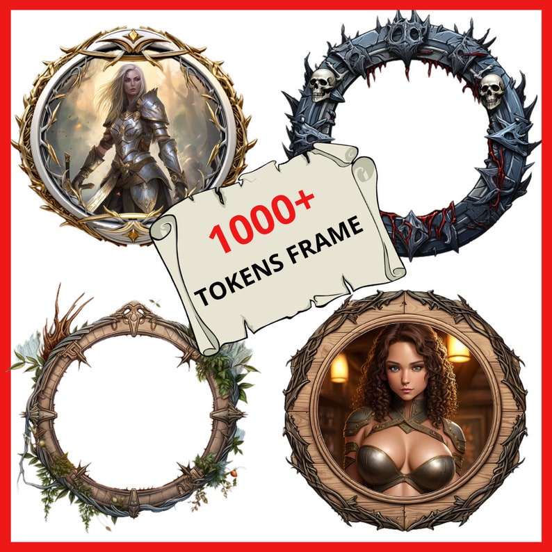 1000 dnd Token Border Frame Pack, RPG tokens, Dungeon Master, RPG gifts, RPG character sheet, Adventure journal, dnd character sheet image 2