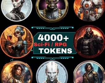 Paquete de tokens SCI-FI de fantasía 4000, arte de personajes, token de ciencia ficción, accesorios RPG de mesa, marco de token, token circular, token cyberpunk, token dnd