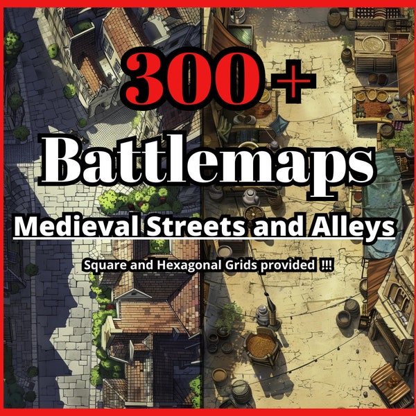 300+ Battlemaps Streets and Alleys Theme DnD Maps  Bundle map rpg Battlemap dnd Dungeon Master gift dnd gift Dnd terrain printable dnd tile