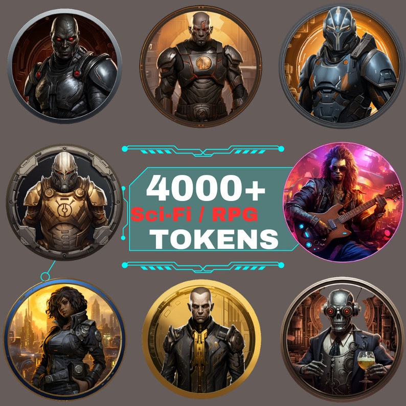 4000 Fantasy SCI-FI Tokens Pack, Character Art,Scifi token, , Tabletop RPG Accessories,Token Frame, Circle Token, cyberpunk token, dnd token image 3