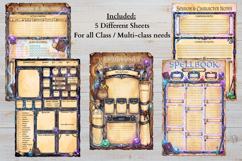 Karakterbladen BUNDEL Compatibel met DnD 5e en verschillende andere RPG's (70+ stijlen) afbeelding 13