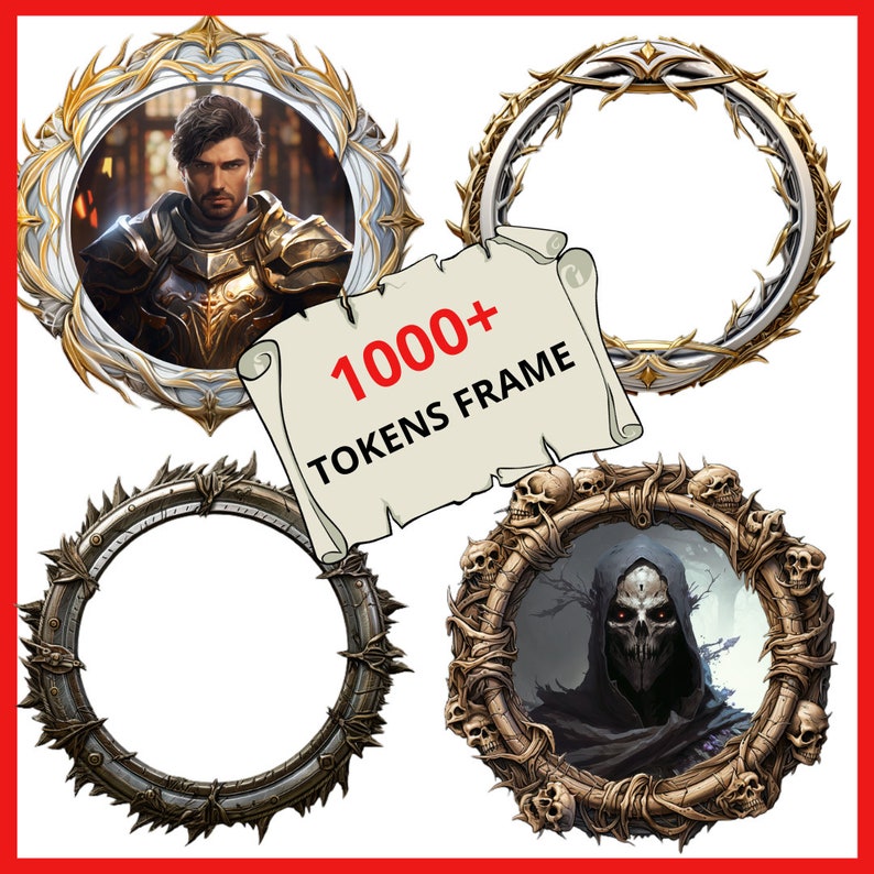 Pack de 1000 jetons bordure frontière, jetons RPG, maître du donjon, cadeaux RPG, feuille de personnage RPG, journal d'aventures, feuille de personnage mdn image 4