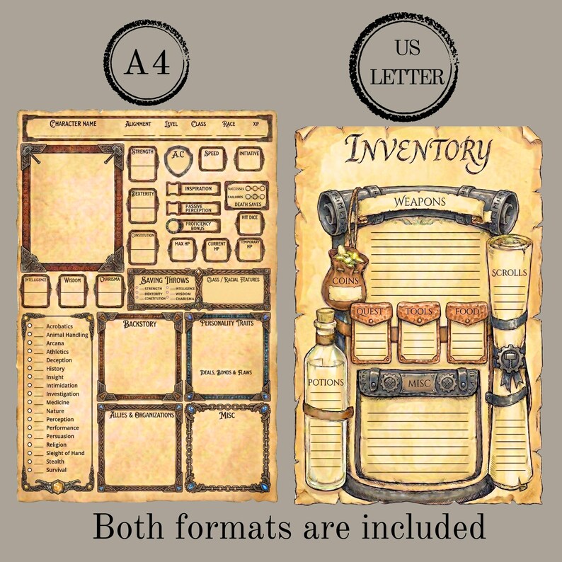 Dnd DWARF Character Sheet - Dnd 5e - 5 Page Set - Printable PDF A4/US ...