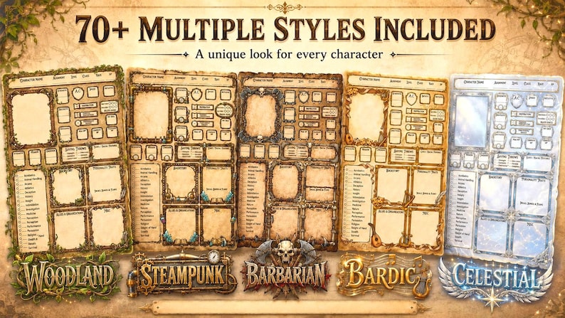 Karakterbladen BUNDEL Compatibel met DnD 5e en verschillende andere RPG's (70+ stijlen) afbeelding 5