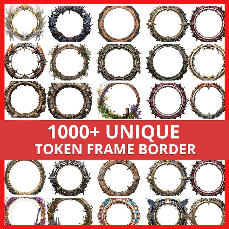 1000 dnd Token Border Frame Pack, RPG tokens, Dungeon Master, RPG gifts, RPG character sheet, Adventure journal, dnd character sheet image 1