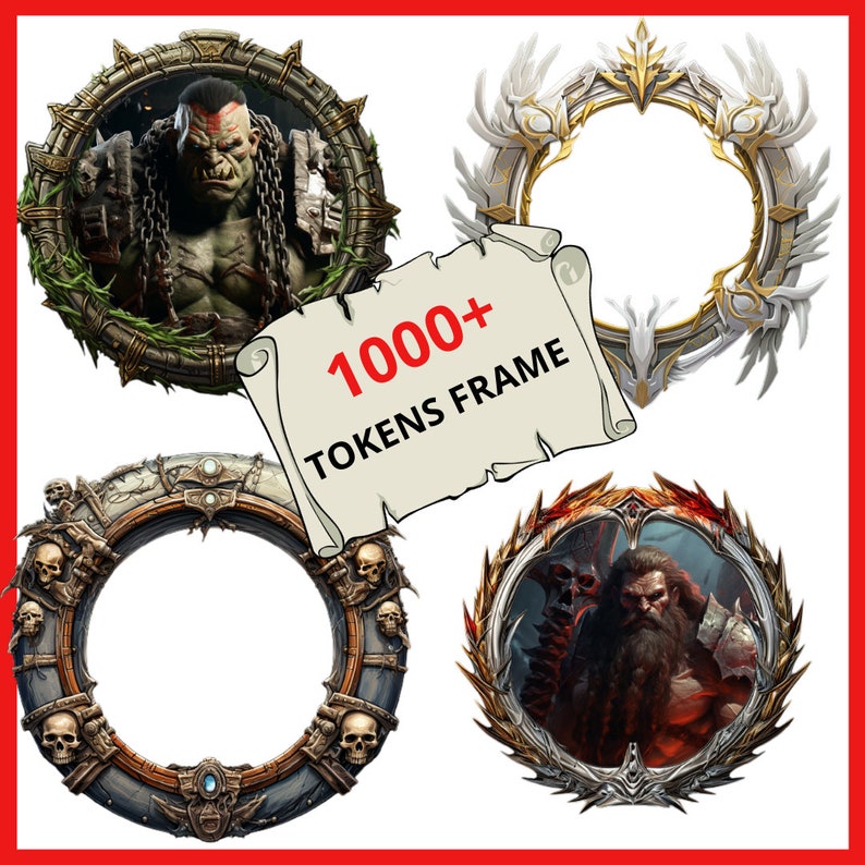 Pack de 1000 jetons bordure frontière, jetons RPG, maître du donjon, cadeaux RPG, feuille de personnage RPG, journal d'aventures, feuille de personnage mdn image 3