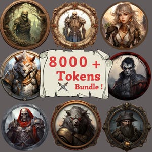 Paquete de 8000 fichas D&D, transparentes y sin costuras, de diversas razas y clases, fichas D&D imprimibles, fichas de rol, hoja de personaje D&D, fichas D&D