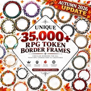 35000+ RPG Token Border Frames – Tabletop, VTT, Roll20, Foundry Compatible (Digital Download)