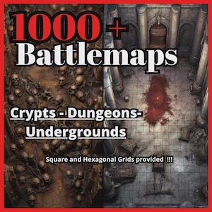 1000 grott- och underjordiska kartor, stridskartor | Digitalt fantasy-RPG-kartpaket för bord | Utskrivbar fantasyterräng | Digitala kartor | Present till DM