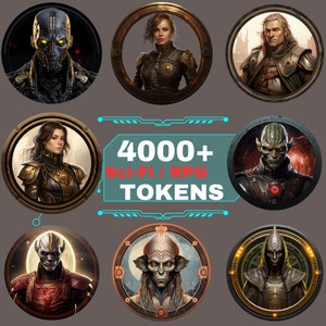 4000 Fantasy SCI-FI Tokens Pack, Character Art,Scifi token, , Tabletop RPG Accessories,Token Frame, Circle Token, cyberpunk token, dnd token image 6