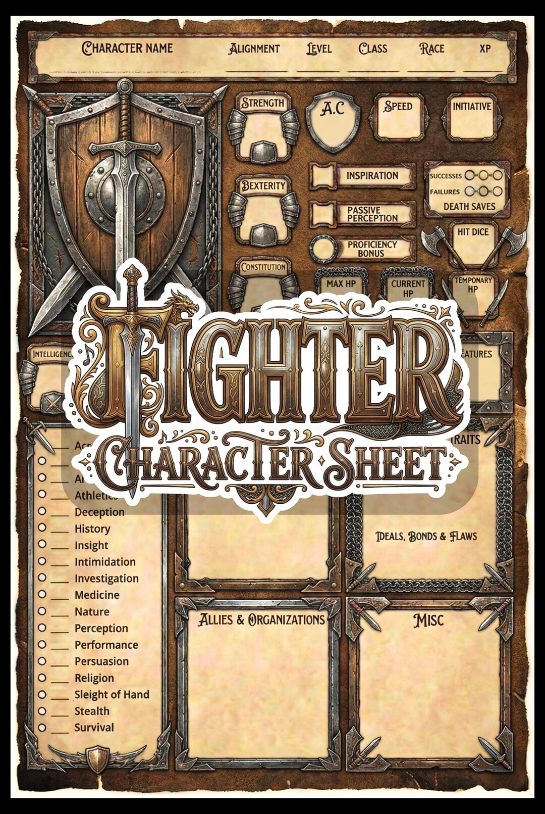 Dnd Pf Example Feuille de personnage DnD FIGHTER - DnD 5e - ensemble de 5 pages - PDF ...