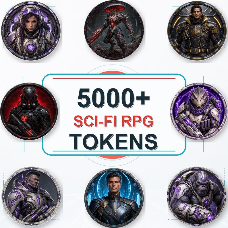 5000 Sci-Fi Token Pack – Digital Circular Futuristic Tokens, Virtual Tabletop,Roll20 and Founcdryvtt compatible image 3