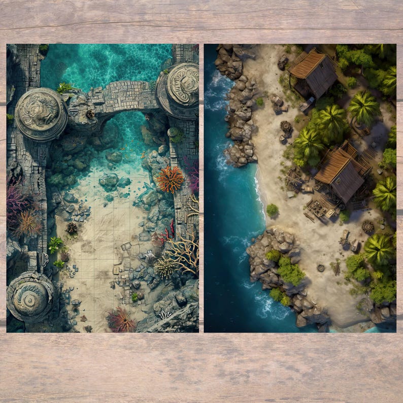 Fanatsy Mapbook Water Fantasy Map Bundle – 800 Beach, Boat & Pirate Battlemaps | Tabletop RPG ...