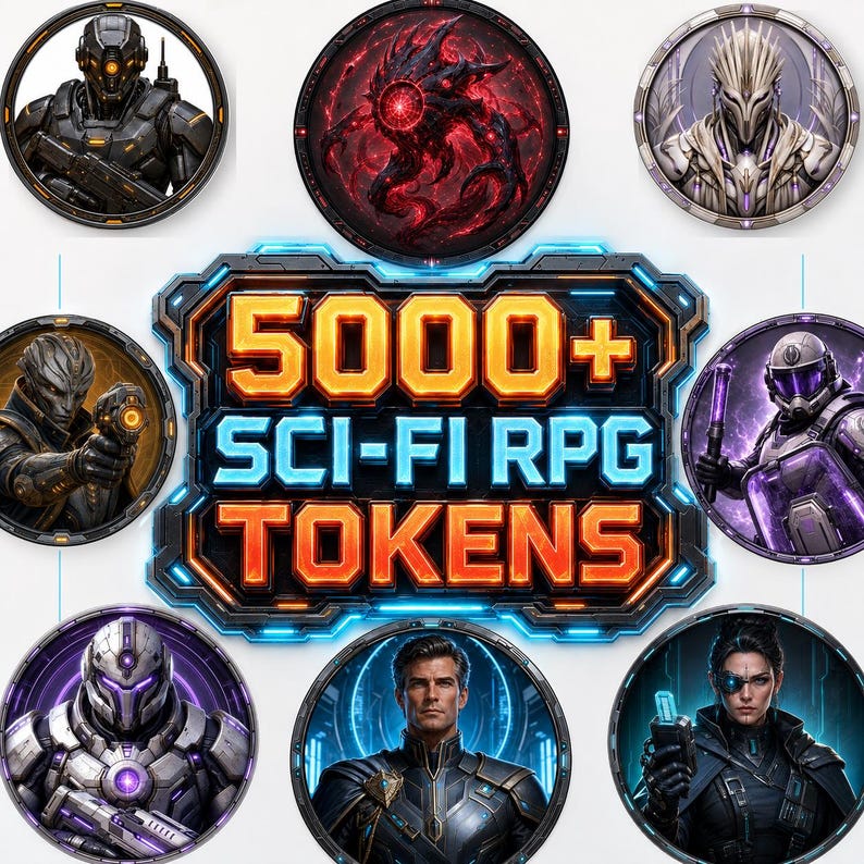 5000 Sci-Fi Token Pack – Digital Circular Futuristic Tokens, Virtual Tabletop,Roll20 and Founcdryvtt compatible image 1