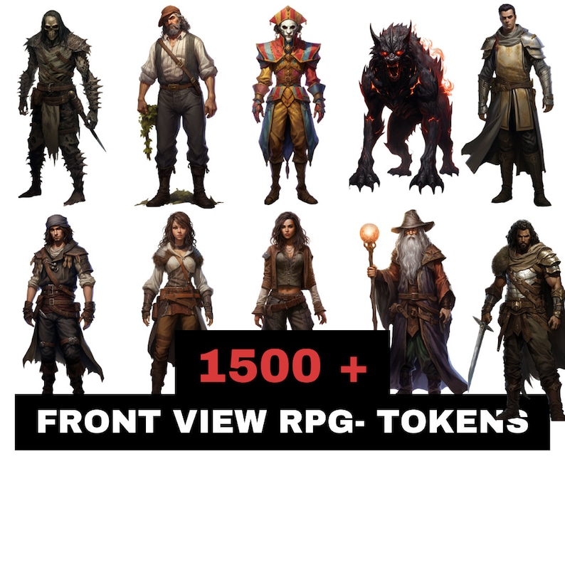 Pack de 1500 jetons dnd vue de face, jeton isométrique, jetons ttrpg, jeton vttrpg, illustrations de personnages, accessoires RPG de table, jeton roll20 image 2