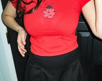 Y2K Ladybug-baby-T-shirt: hartvlekken, crop top jaren 2000