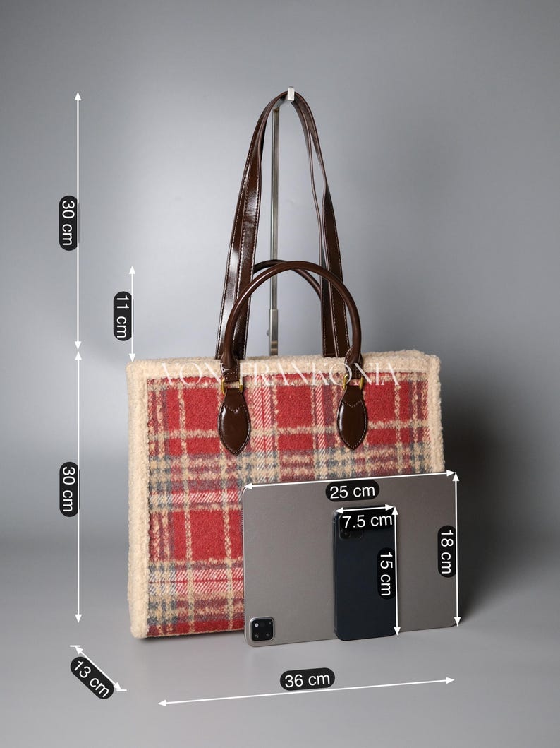 Available MC Tartan Winter Lambswool Big Tote/chic Teddy Tote/trendy