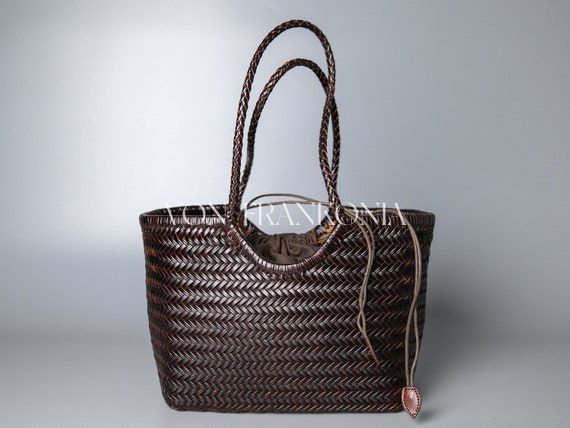 LAST SALE Sia Veg Tan Leather Dark Schoko Handwoven Braided Tote Beach Handbag cow Leather Braided Beach Bag handwoven Leather Holiday Bag Etsy UK
