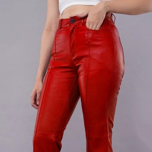 High waisted red leather pants discount