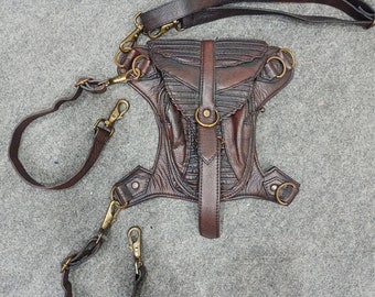 Genuine leather drop leg bag for mans leg strap bag