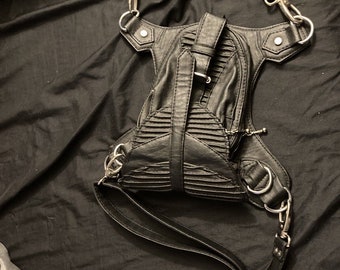 Leather drop leg bag with leg strap steampunk