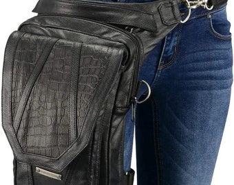 Leather soft thigh bag with adjustable waist belt