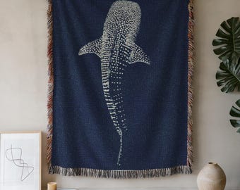 Whale Shark Woven Blanket: Boho Coastal Throw, 100% Cotton