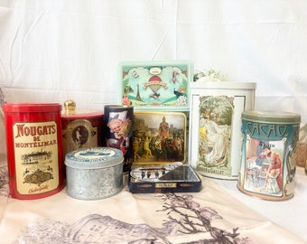 Various old boxes / French or European tin / can / paper box / vintage / Antique / decoration / 缶ボックス　フランス　ヨーロッパ　アンティーク　ビンテージ　デコレーション