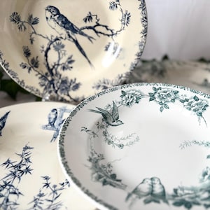 Various / French antique Deep or semi deep plate 2 / Terre de fer / Saint Amand / Gien / mésange / Bird / Rosalia