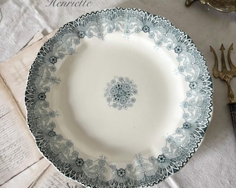 Antiek H.B. & Cie Choisy-le-Roi Henriette Blauw Dinerbord 23,5 cm | Franse transferware | Art Nouveau | Frankrijk