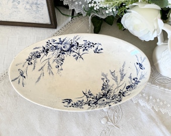 Antique French Creil et Montereau Linotte Ravier Bird Transferware Dish Terre de Fer / Creil et Montereau Terre de Fer Bird Ravier French Antique