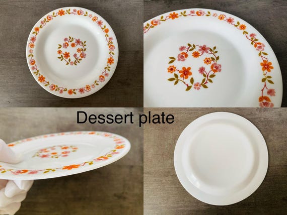 Lot De 6 Assiettes à Dessert Arcopal Scania, Motif Fleurs Orange, Années 70, France