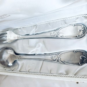 French vintage silver plated folk and spoon / LABAT / Deetjen / poinçon 60 / French silverware spoon, fork set silver cutlery