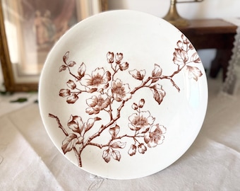 Antieke Longwy Pommier Compotier Bruin Fruit Stand Franse Faience Voetstuk Bowl Serveerschaal Vintage Frankrijk 26cm