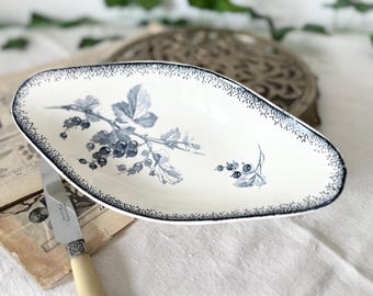 Antique E. Bourgeois Paris Ravier Dish, Groseilles Redcurrant Pattern, French Transferware Serving Plate