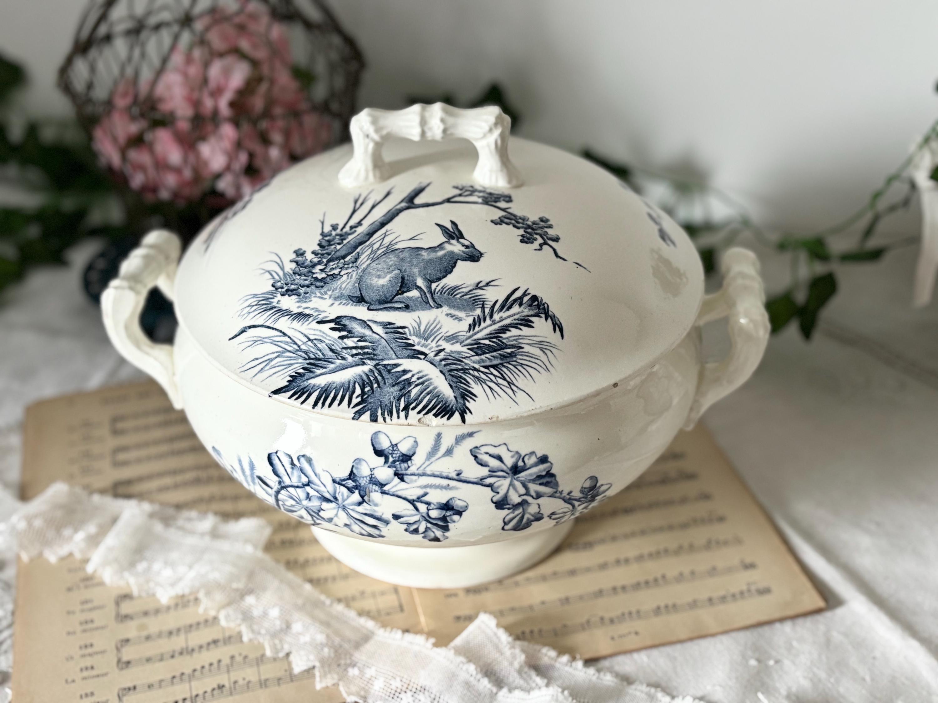 Ancienne Petite Soupière Pexonne Terre De Fer – Décor Oiseau – Dinette Vintage