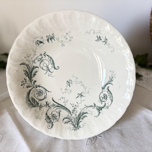 Antique GIEN Rinceaux Compotier, Green Bird Transferware Cake Stand, Terre de Fer French Faience, Victorian Antique Decor