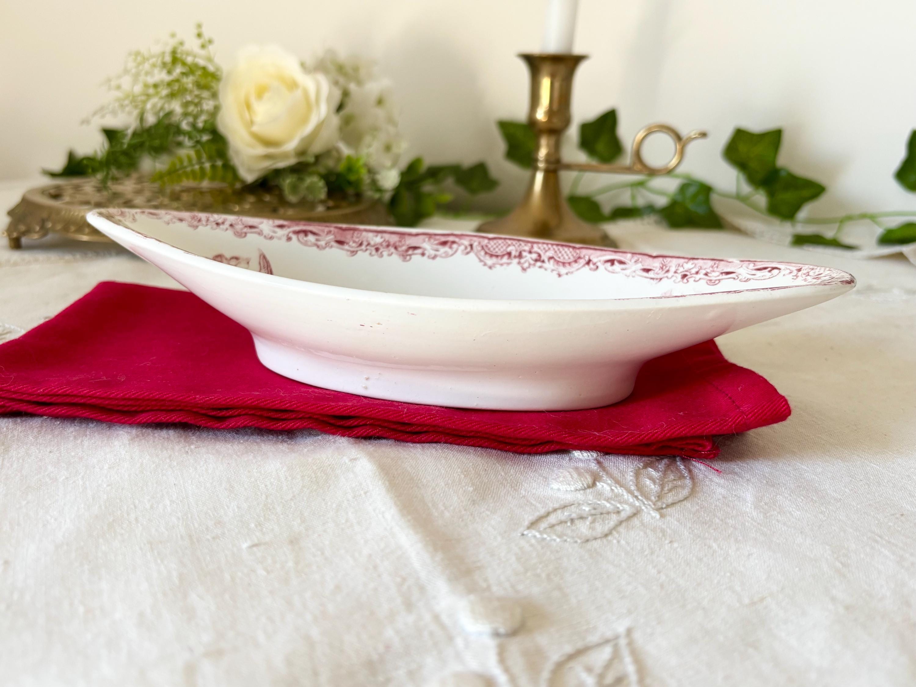 Beautiful Antique Sarreguemines Fontanges Ravier – Red