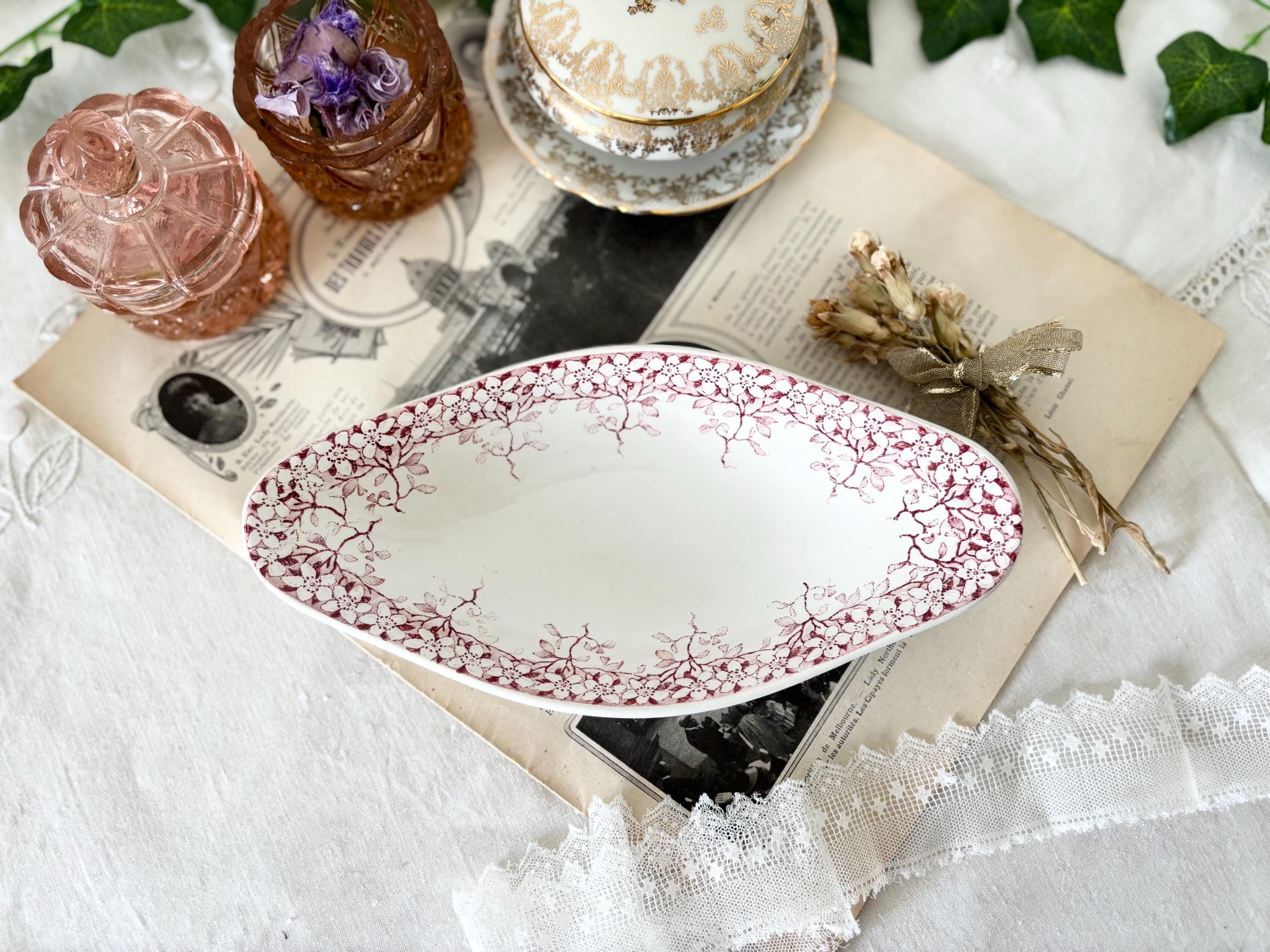 Sarreguemines FLORINE Ravier – French Red Transferware Dish