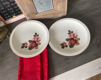 Set of 2 Sarreguemines RICHEMOND Plates / white / Red Rose Deep plate Sarreguemines