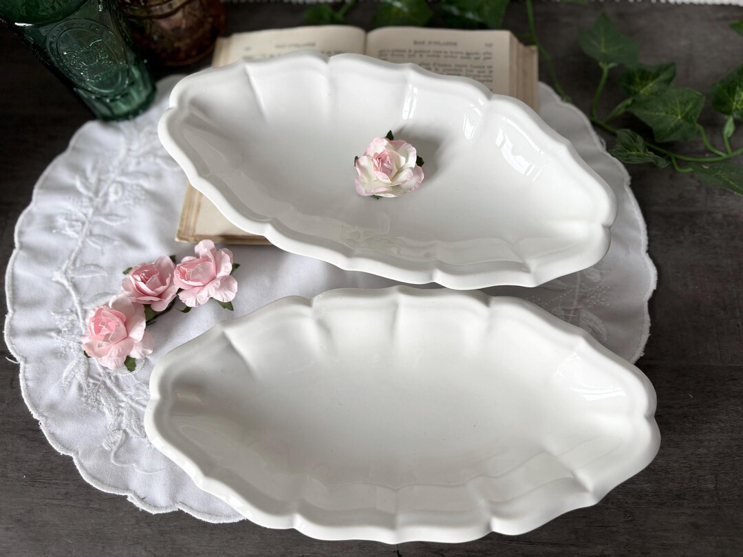 Lot 2 GIEN White Raviers / Fleur Rim / White / French Antique / Vintage ...