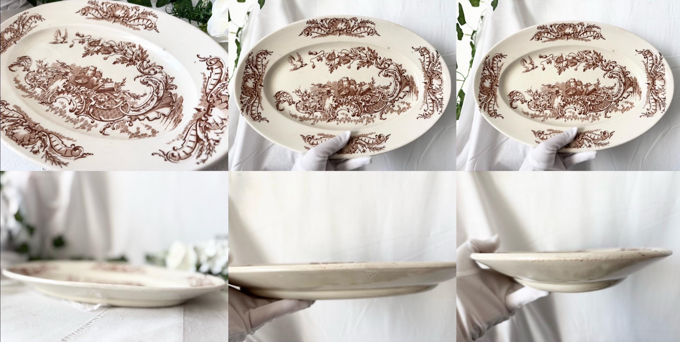 Antique French Terre De Fer Oval Plate, Clairefontaine Louis XV